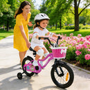 Kids Bicycle with Dual Brakes and Training Wheels – Rose / 14 inches
