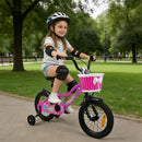 Kids Bicycle with Dual Brakes and Training Wheels – Rose / 14 inches