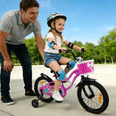 Kids Bicycle with Dual Brakes and Training Wheels – Rose / 16 inches