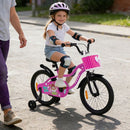 Kids Bicycle with Dual Brakes and Training Wheels – Rose / 18 inches