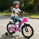 Kids Bicycle with Dual Brakes and Training Wheels – Rose / 18 inches