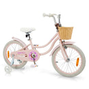 Pink Kids Bike with Woven Basket and Training Wheels – Pink / 18 inches