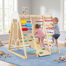 Foldable Wooden Jungle Gym with Swing and Monkey Bars – Colourful