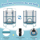 Kids Trampoline with Gymnastic Bar and Rings – Blue