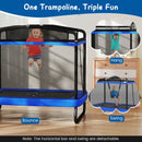 Kids Rectangular Trampoline with Swing and Bar – Blue