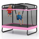 Kids Rectangular Trampoline with Swing and Bar – Pink