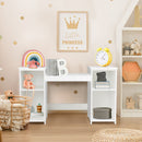 Kids 2-in-1 makeup and writing table with tri-folding mirror and 4 storage shelves, perfect for play and organization.