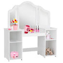Kids 2-in-1 princess makeup table with tri-folding mirror and 4 storage shelves, perfect for play and organization.