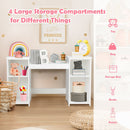 Kids 2-in-1 princess makeup table with tri-folding mirror and 4 storage shelves for toys, books, and more.