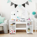 Kids 2-in-1 princess makeup table featuring a large tabletop and tri-folding mirror, ideal for creative play and.