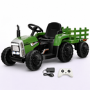 Baby Direct 12V Kids Ride On Tractor with Trailer and Remote Control in Dark Green