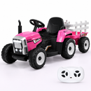 Baby Direct 12V Kids Ride On Tractor with Trailer and Remote Control in Pink