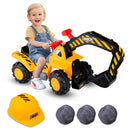 Kids Ride-On Excavator with Toy Helmet and Stones – Yellow