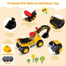Kids Ride-On Excavator with Toy Helmet and Stones – Yellow