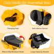 Yellow 6V construction ride-on bucket and anti-rollover features