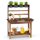 Kids Wooden Potting Bench with Four Pots and Chalkboard – Natural