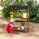 Kids Wooden Potting Bench with Four Pots and Chalkboard – Natural