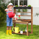 Kids Wooden Potting Bench with Four Pots and Chalkboard – Natural
