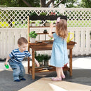 Kids Wooden Potting Bench with Four Pots and Chalkboard – Natural