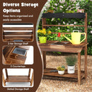 Kids Wooden Potting Bench with Four Pots and Chalkboard – Natural