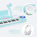 37-Key Kids Keyboard with Microphone and Music Stand – Blue