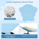 Elephant sensory swivel chair in blue with ergonomic curved seat and non-slip metal base for kids' play areas.