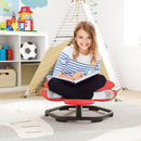 Red petal sensory swivel chair with non-slip metal base for kids, promoting core strength and sensory development.