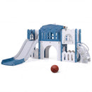 Kids L-Shaped Slide Playset with Basketball Hoop – Blue