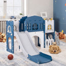 Kids L-Shaped Slide Playset with Basketball Hoop – Blue