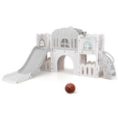 Kids L-Shaped Slide Playset with Basketball Hoop – White