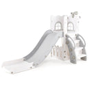 Compact L-Shaped Toddler Slide with Basketball Hoop – White