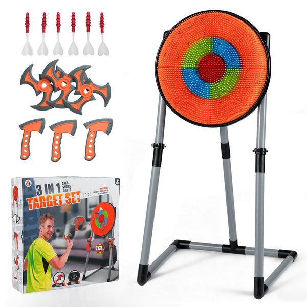 3-in-1 Bristle Target Game with Toy Axes and Darts