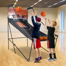 Folding Dual-Hoop Basketball Arcade with Eight Game Modes – Black and Orange