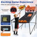 Folding Dual-Hoop Basketball Arcade with Eight Game Modes – Black and Orange