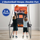 Folding Dual-Hoop Basketball Arcade with Eight Game Modes – Black and Orange