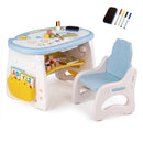 Height Adjustable Children Activity Table w/Graffiti Desktop, Storage, Markers & Eraser, Toddler Furniture Set - Blue