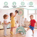 6-in-1 Kids Sports Centre with Adjustable Basketball Hoop – Green