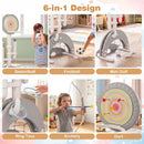 6-in-1 Kids Sports Centre with Adjustable Basketball Hoop – Grey