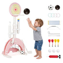 6-in-1 Kids Sports Centre with Adjustable Basketball Hoop – Pink