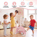 6-in-1 Kids Sports Centre with Adjustable Basketball Hoop – Pink
