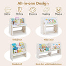 Kids Desk and Chair Set, Children Writing Desk with Side Bookshelves & Storage Baskets