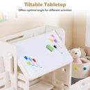 Kids Desk and Chair Set, Children Writing Desk with Side Bookshelves & Storage Baskets