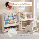 Kids Desk and Chair Set, Children Writing Desk with Side Bookshelves & Storage Baskets