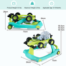 4-in-1 Racing Car Baby Walker with Music and Lights — Blue & Green — image 4