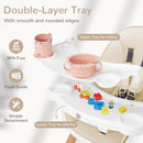 Wooden baby high chair adjustable tray feature