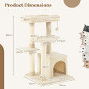 Dimensions of the Indoor Plush 4-Layer Cat Tree with scratching posts, featuring a private condo and multiple platforms.