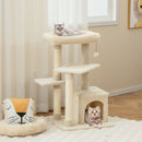 Indoor plush 4-layer cat tree in beige with a private condo, two platforms, and a tall perch for playful cats.