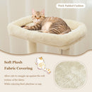 Indoor plush cat tree in beige with thick padded cushion, featuring a private condo and multiple platforms for playful.