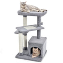 4-layer cat tree with scratching posts, plush perch, and cozy condo for kittens to play, scratch, and relax.