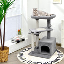 4-layer cat tree with scratching posts, plush perch, and condo for climbing, sleeping, and playing in a stylish design.